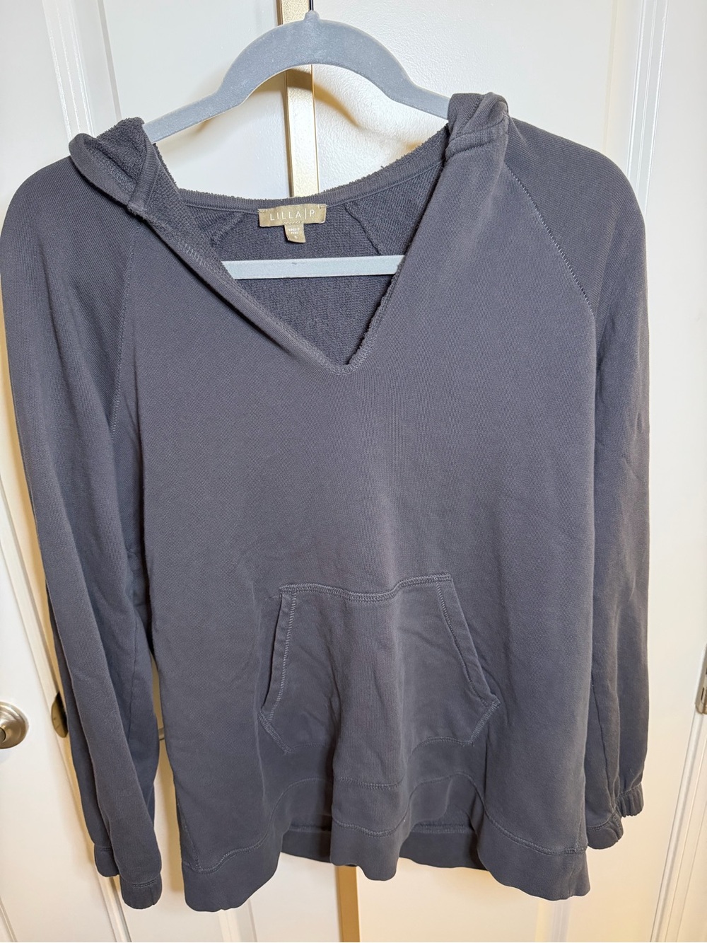Lilla P Women's V-Neck Hooded Pullover Sweater - Slate